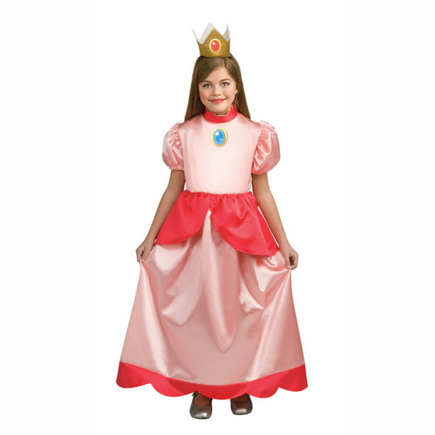 Super Brothers Princess Peach Costume With Crown For Kids Girls Halloween Party Dress Up 
